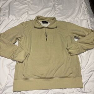 Theory Camner Men’s Tan Cream Quarter Zip Knit Pullover Size Small